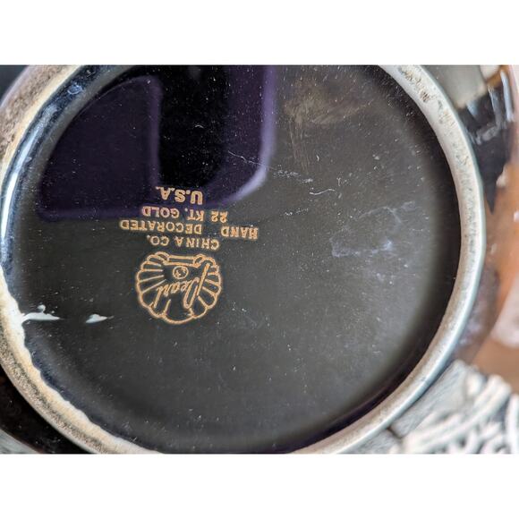 Pearl China Teapot Sugar Bowl Creamer black 22kt gold Vintage USA - Picture 6 of 11